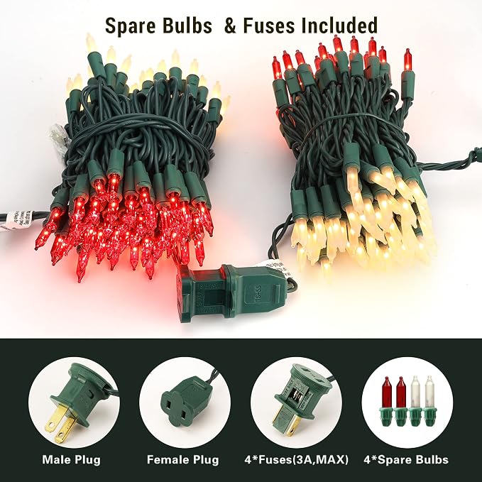 BrizLabs 300 Counts Red & White Christmas Lights, 69.6ft Mini Lights Connectable - Image 2