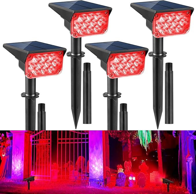 Red Solar Spot Lights Outdoor, 20 LED Waterproof IP65 Solar Landscape Light by CREPOW