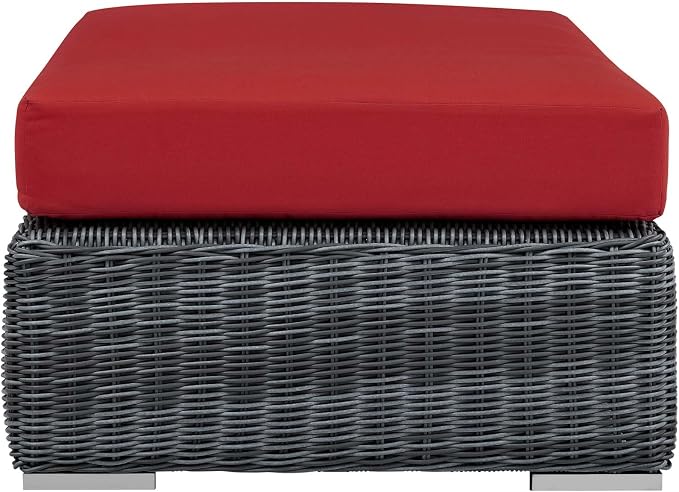 Modway Summon Wicker Rattan Outdoor Patio Sunbrella® Fabric Rectangle Ottoman - Image 3
