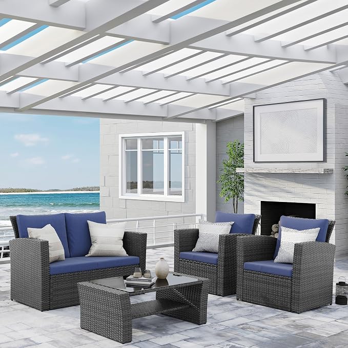 Wisteria Lane 4 Piece Patio Furniture Set, Wicker Outdoor Patio Conversation - Image 9