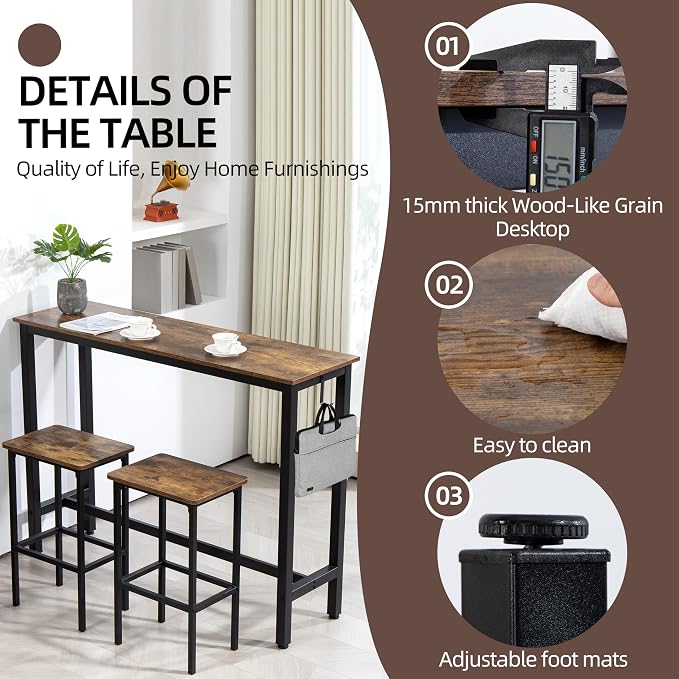 Finnhomy 52.7" Industrial Bar Table Set - Image 7