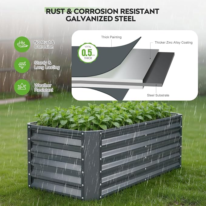 ZORMY 4×2×1.4ft Galvanized Raised Garden Bed Kit, Metal Planter Boxes Outdoor - Image 4