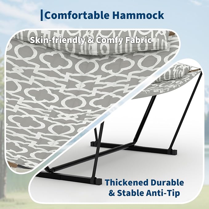 2 Person Double Hammock with Adjustable Steel Stand & Pillow, Heavy Duty - Image 8