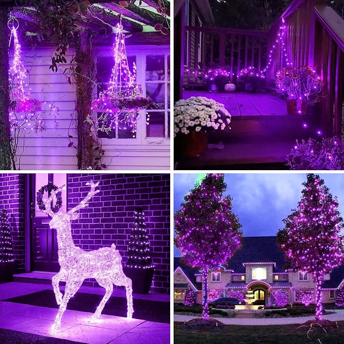 JMEXSUSS 4 Pack Purple Solar String Lights Outdoor Waterproof, 100 LED 33ft - Image 6