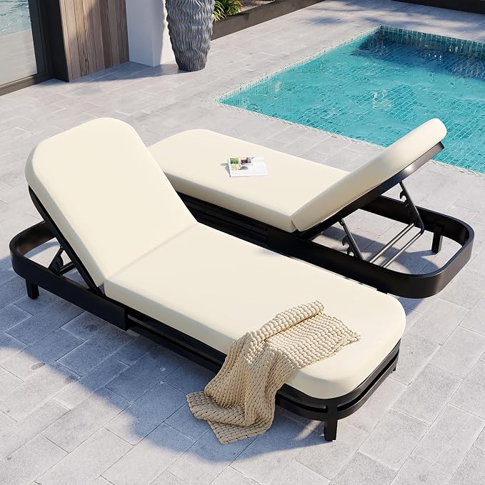 LUMISOL Outdoor Lounge Chair Set of 2, Modern Aluminum Chaise Loungers - Image 5