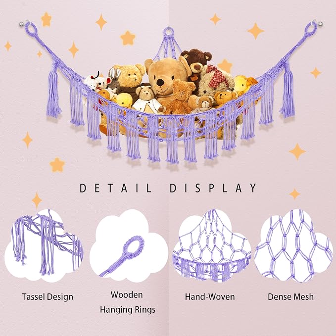 Stuffed Animal Hammock with LED Light, Large Stuffed Animals Storage Corner - Image 6