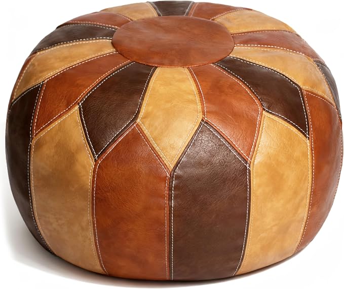 Thgonwid Unstuffed Moroccan Faux Leather Pouf Ottoman by Thgonwid
