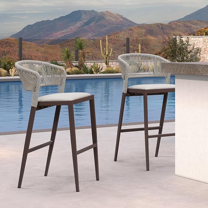 PURPLE LEAF Bar Stool Set of 2 Outdoor Bar Chairs - Image 3