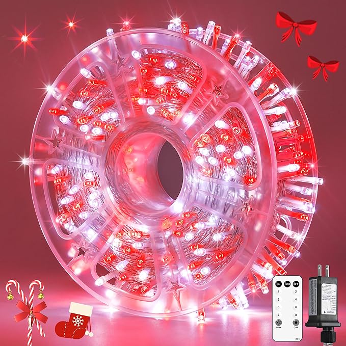 JMEXSUSS 132ft Red and White Christmas Lights Outdoor by JMEXSUSS