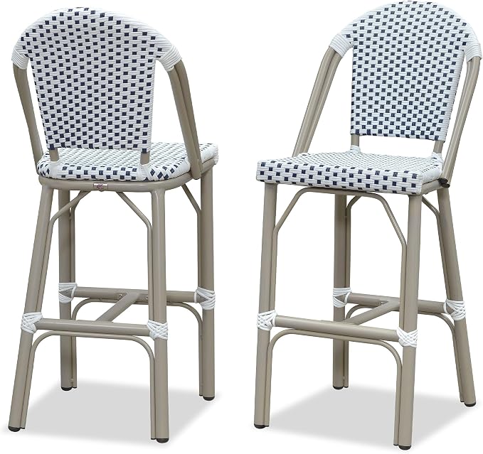 PURPLE LEAF French Bar Stools Set of 2 Champagne Print Finish Outdoor Bar Stools by PURPLELEAF