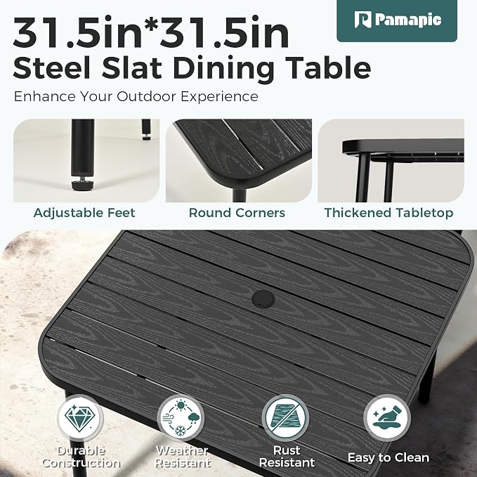 Pamapic Outdoor Dining Sets for 4, Square Steel Slat Table - Image 8