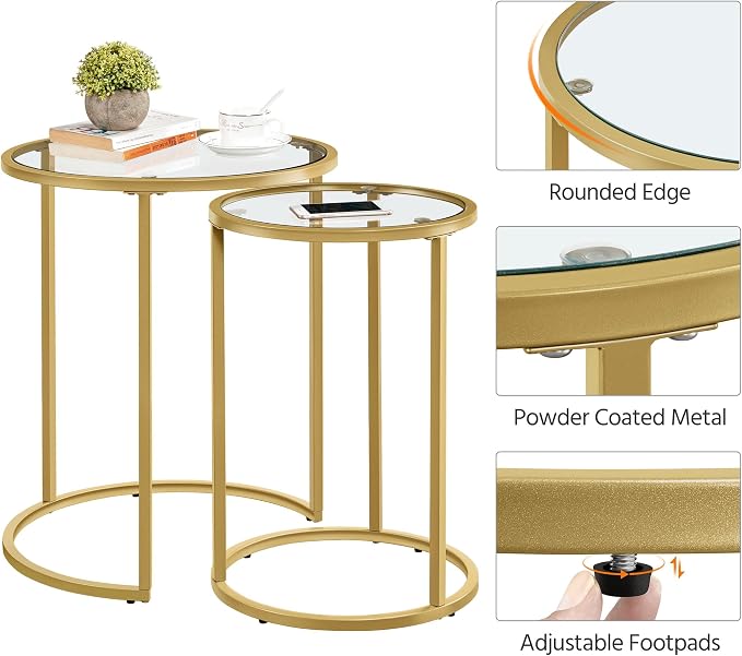 Yaheetech Round Nesting Side Table Stacking Coffee Table, Mustard Gold - Image 6
