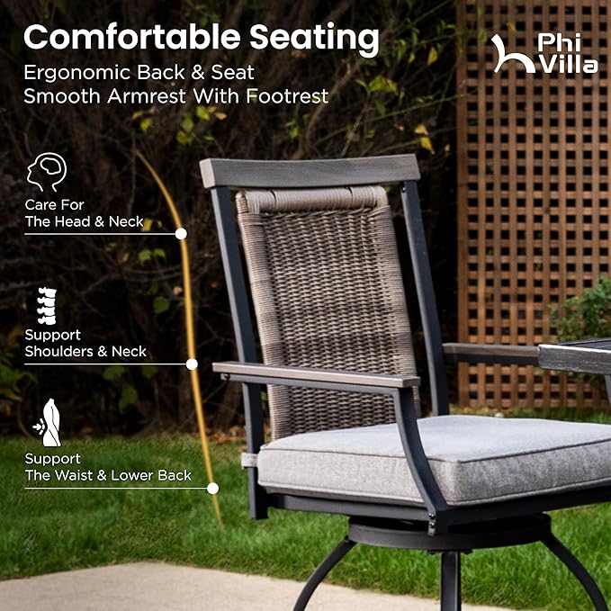 PHI VILLA 5 PCS Outdoor Counter Height Table and Chairs, Swivel Outdoor Bar - Image 4