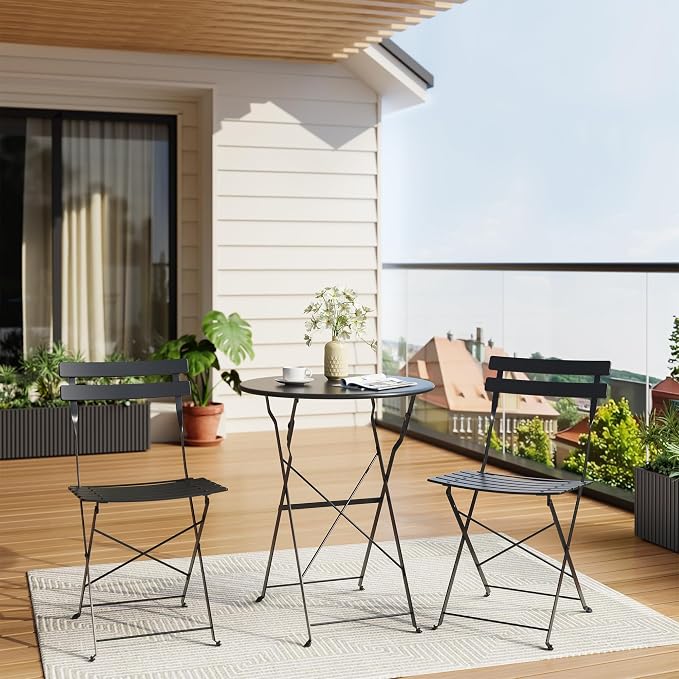 Bistro Table and Chairs Set of 2, 3 Piece Outdoor/Indoor Folding Patio Bistro - Image 3