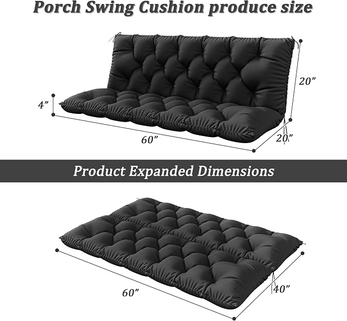 Porch Swing Cushion with Backrest 2-3 Seater Outdoor Bench Cushions Waterproof - Image 2
