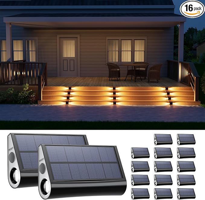 16 Pack Warm White Solar Powered Stair Lights by GVSHINE