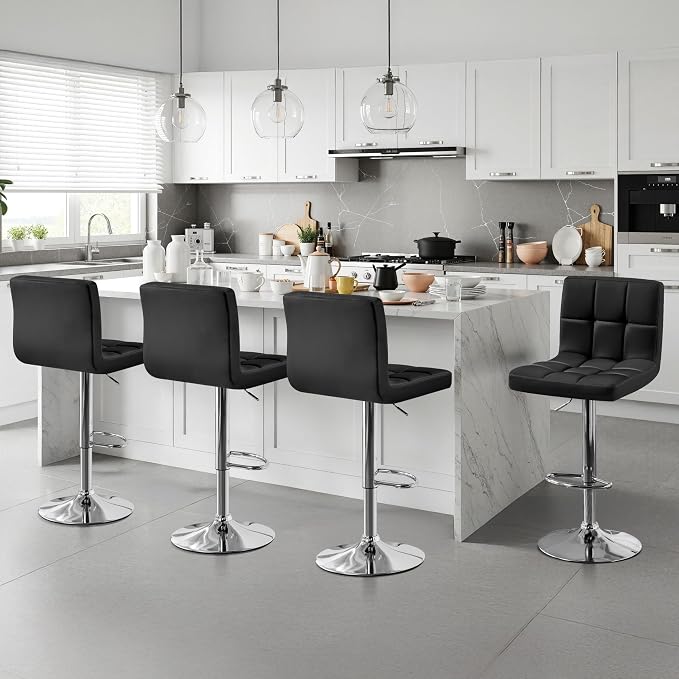 Yaheetech Bar Stools Set of 4, PU Leather Swivel Barstools, Height Adjustable - Image 9