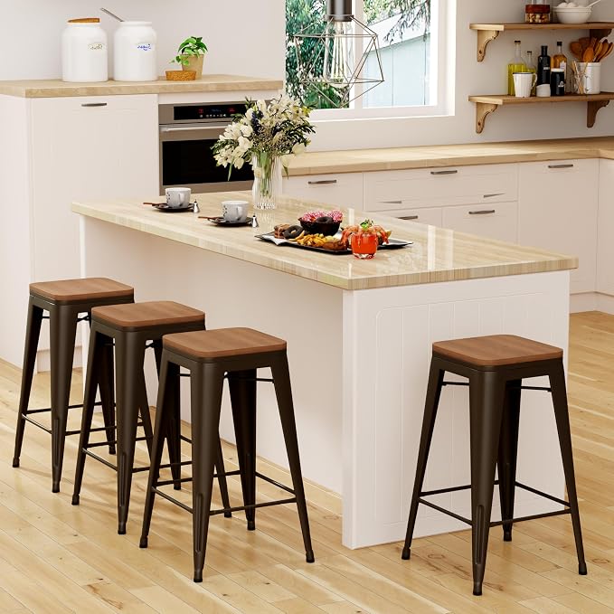 Andeworld Bar Stools Set of 4 Stackable Metal Bar Stools Industrial Counter - Image 6