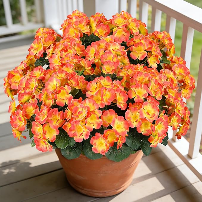 Artificial Fall Flowers for Outdoors, 6 Bundles Realistic Silk Fake Geraniums by AmberFun