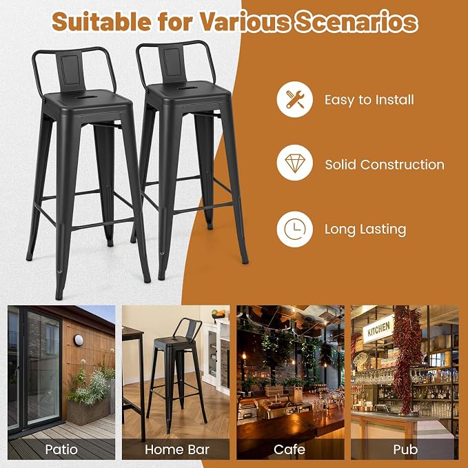 Giantex Metal Bar Stools Set of 4, Rubber Feet, Industrial Stackable Barstools - Image 8