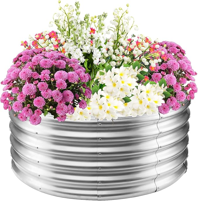 17" Tall Elevated Round Metal Rised Garden Bed- 3.3'x3.3' in Size and 0.8MM by TBMLC