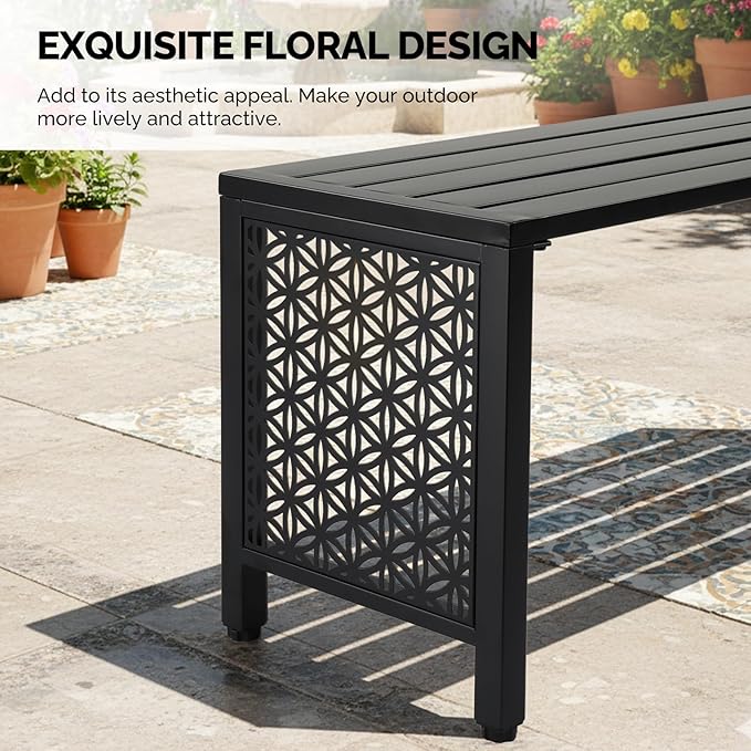 VINGLI 40in Outdoor Metal Bench, All-Weathe Backless Patio Bench - Image 6