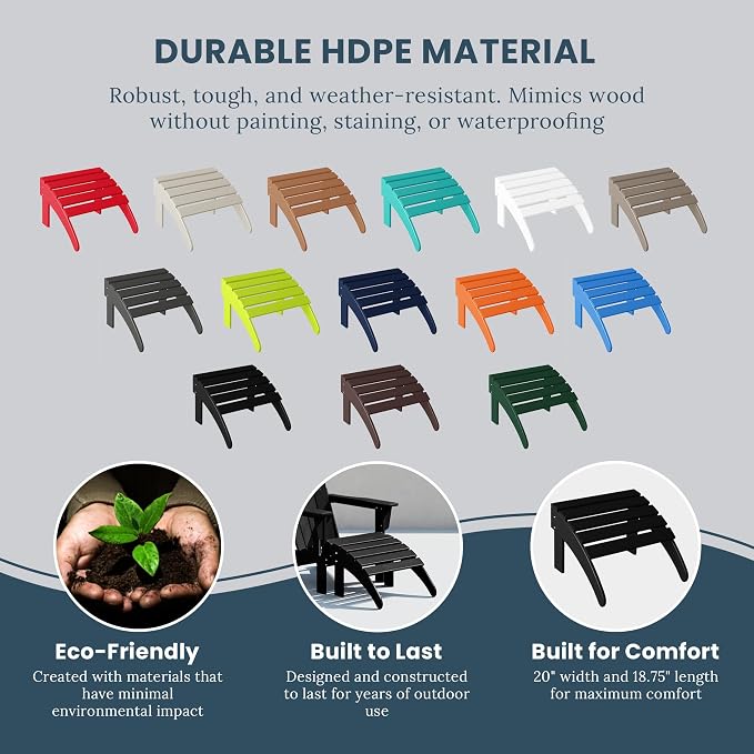 WO Home Furniture Adirondack Ottoman Outdoor Patio Footrest 13.5" Inch Folding - Image 5