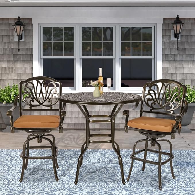VIVIJASON 3-Piece Patio Swivel Bar Stools Set, All Weather Cast Aluminum - Image 7
