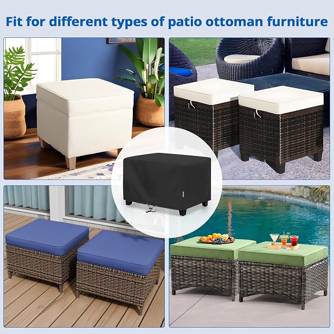 SunPatio Outdoor Ottoman Cover, Waterproof Rectangle Coffee Table Cover - Image 6