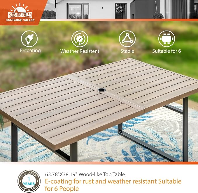 7 Piece Patio Dining Sets for 6, Outdoor Table and Chairs Set - Image 4