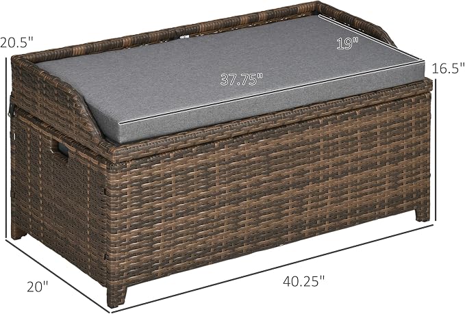 Outsunny 38 Gallon Outdoor Wicker Storage Bench Deck Box, PE Rattan Patio - Image 3
