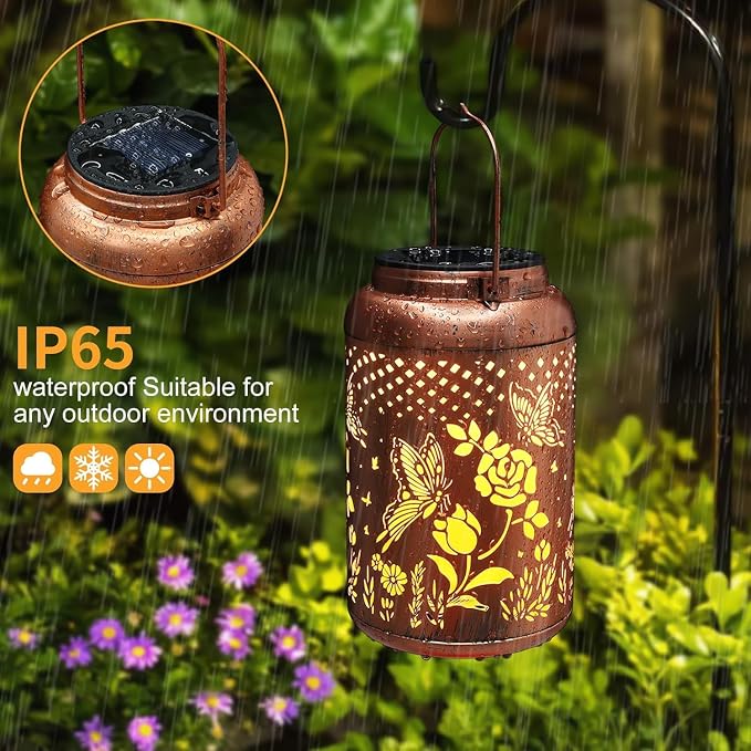 2 Pack Solar Lanterns Outdoor Waterproof, Butterfly Rose Garden Decor Birthday - Image 4