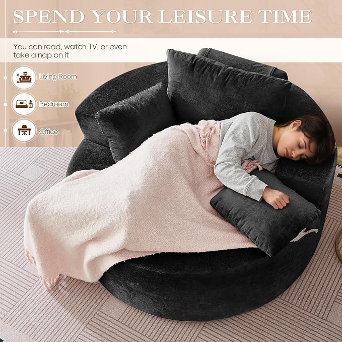 Antetek Oversized Round Chaise Longue Chair Indoor, Modern 55-inch Upholstered - Image 3