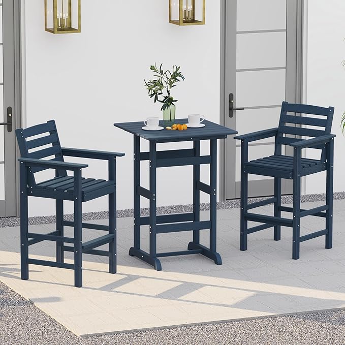 Tangkula 3-Piece Patio HDPE Bar Set, 2 Bar Height Adirondack Armchairs w/Square - Image 2
