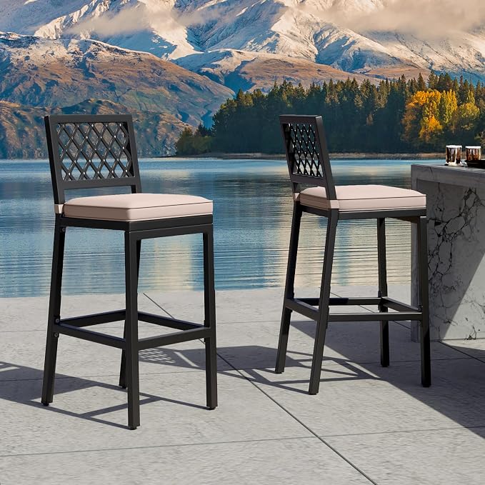 YITAHOME Outdoor Bar Stools Set of 2, Cushioned Metal Outdoor Bar Stools - Image 2