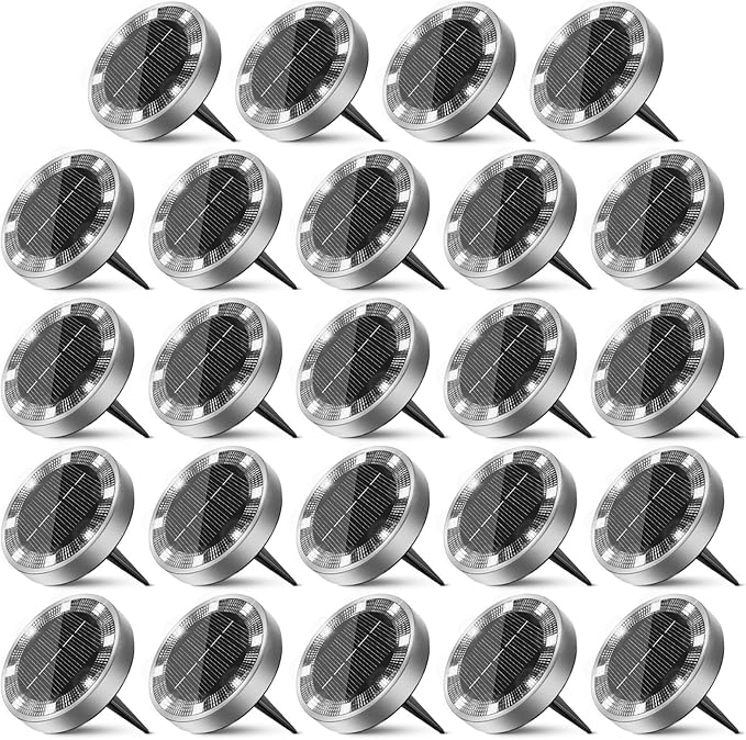 Peasur Solar Ground Lights Outdoor, 24 Pack Flat Solar Powered Disc Lights by Peasur