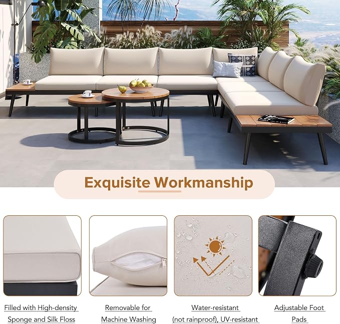 LUMISOL 6 Piece Patio Furniture Set, Outdoor Sectional Sofa Set - Image 4
