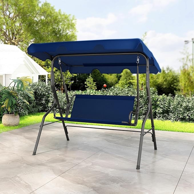 Porch Swing Outdoor, 3 Person Patio Swing w/Removable Cushion, Stand & - Image 3