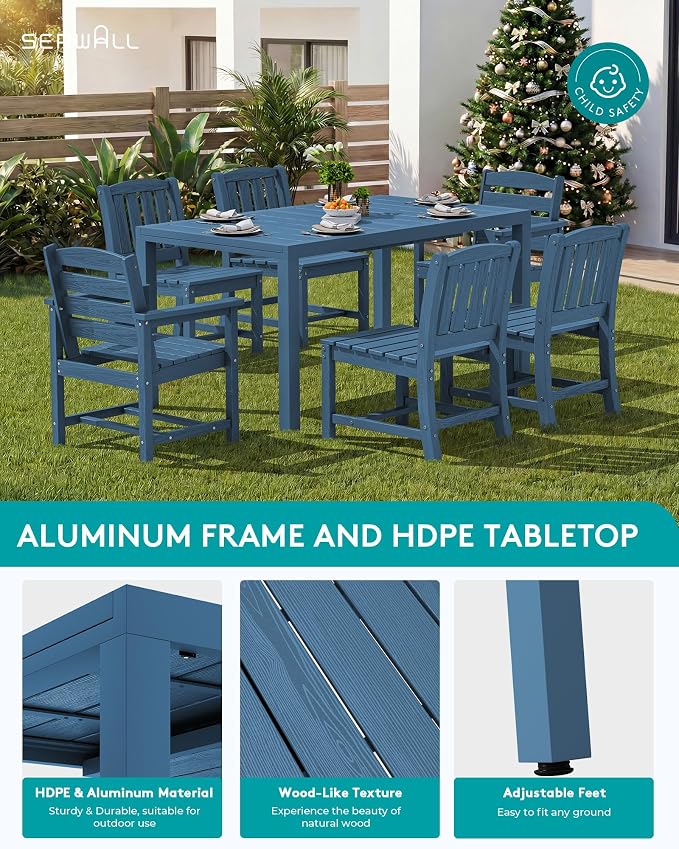 SERWALL 7-Piece Outdoor Dining Set, All Weather HDPE Outdoor Furniture Set - Image 5