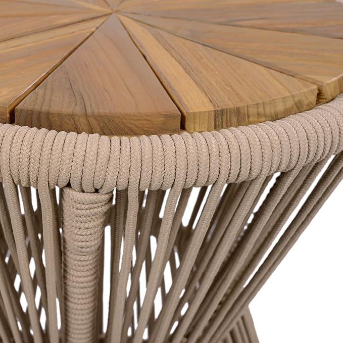 Scott Living Nara 18.9" Acacia Wood Outdoor Side Table, Metal Frame+Woven Rope - Image 8