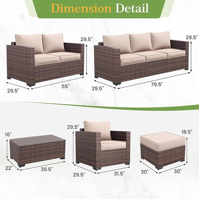 Amopatio Wicker Outdoor Sofa & Patio Couch Set - Image 2