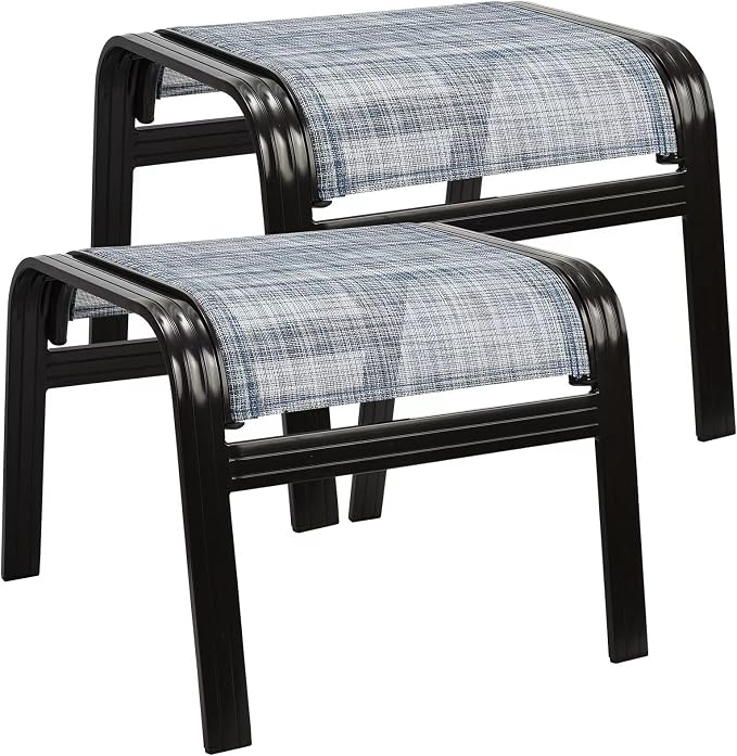 Outdoor Footstools for Patio, Textile Ottomans Metal Dining Footrests Stack by Deugold