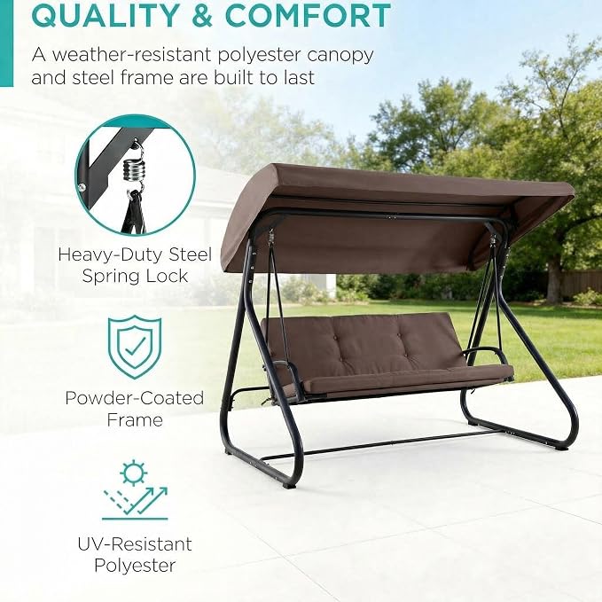 3-Seat Outdoor Convertible Swing Glider - Image 4
