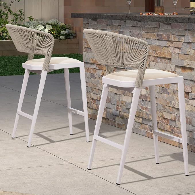 PURPLE LEAF Counter Height Bar Stool Set of 2 Modern Aluminum Rattan Wicker - Image 9