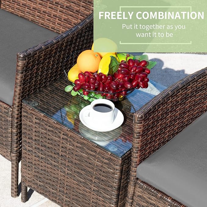 Greesum 3 Pieces Patio Furniture Sets Outdoor PE Rattan Wicker Chairs - Image 6