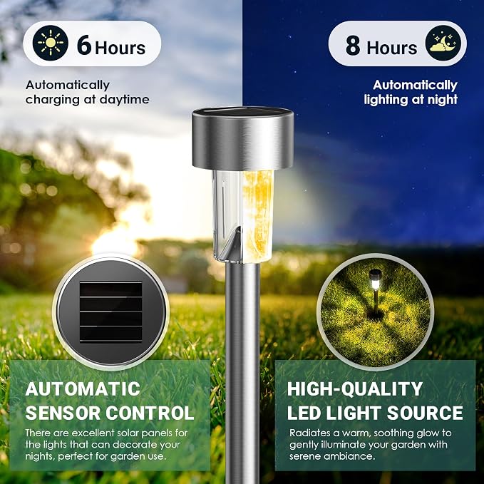 GIGALUMI Solar Lights Outdoor Waterproof, 12 Pack, Stainless Steel LED Solar - Image 5