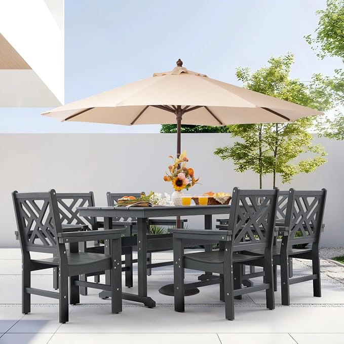 HDPE Dining Table Set for 6, 7-Piece Outdoor Table and Chairs Include 6 Dining - Image 7