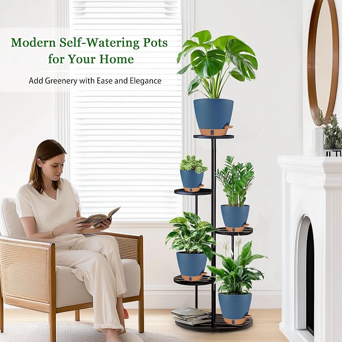 Self Watering Pots for Inoor Ourdoor Plants 8/7/6.5/6/5 Inch Plastic Planters - Image 2