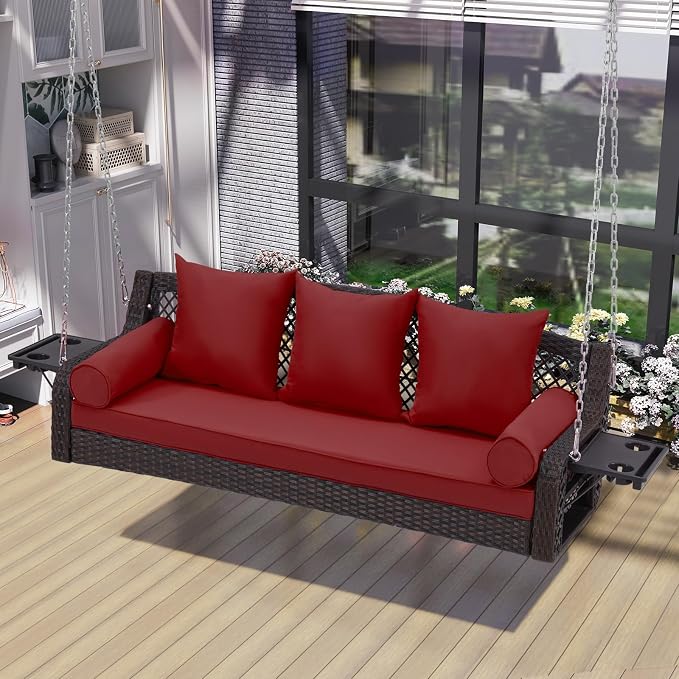 3 Seat Porch Swing, Wicker Patio Swing - Image 6