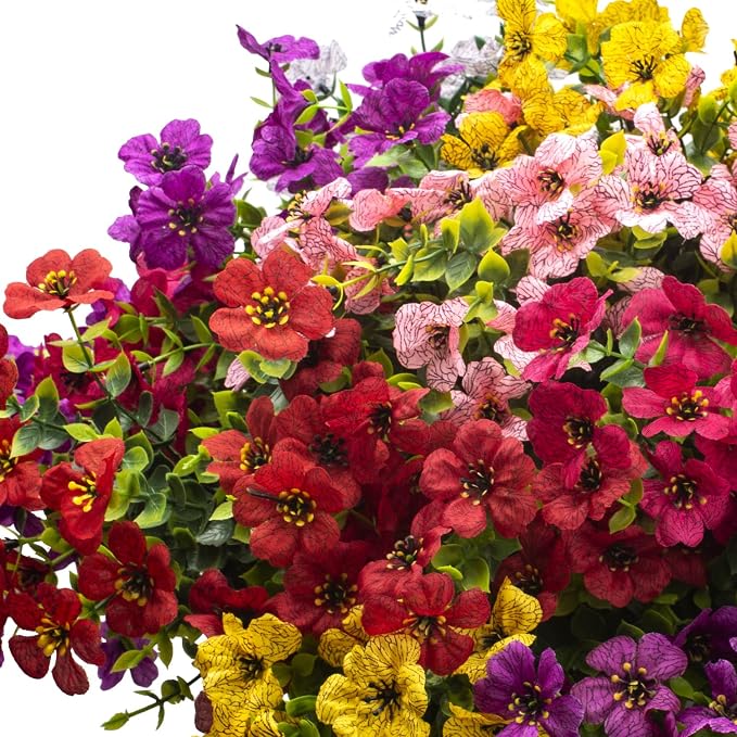 Artificial Fake Flowers for Outdoor Decoration, 16 Bundles Faux Silk Colorful - Image 3